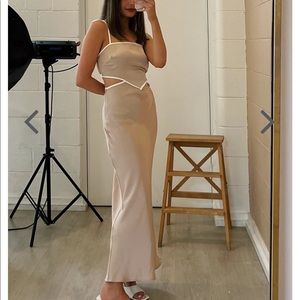 Sipping Wine Bias Cut Midi Dress // Beige